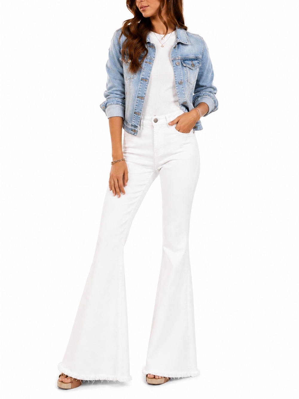 Wisteria Lane Los Angeles White Super Flare Jeans | Raw Hem